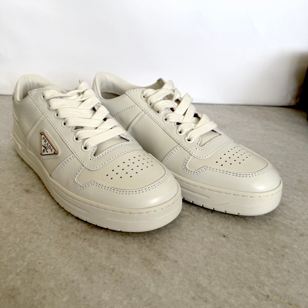 Prada 1E792M Women's Ivory Downtown Nappa Leather Sneakers shoes trainers 37.5 - Picture 14 of 16